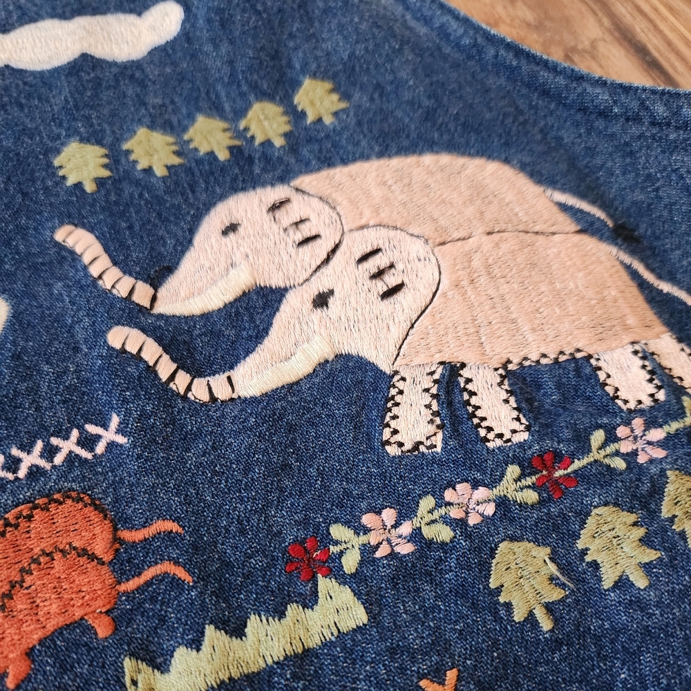 Vintage Casey Coleman Noah's Ark Animals Denim Vest 2X India - Picture 7 of 12
